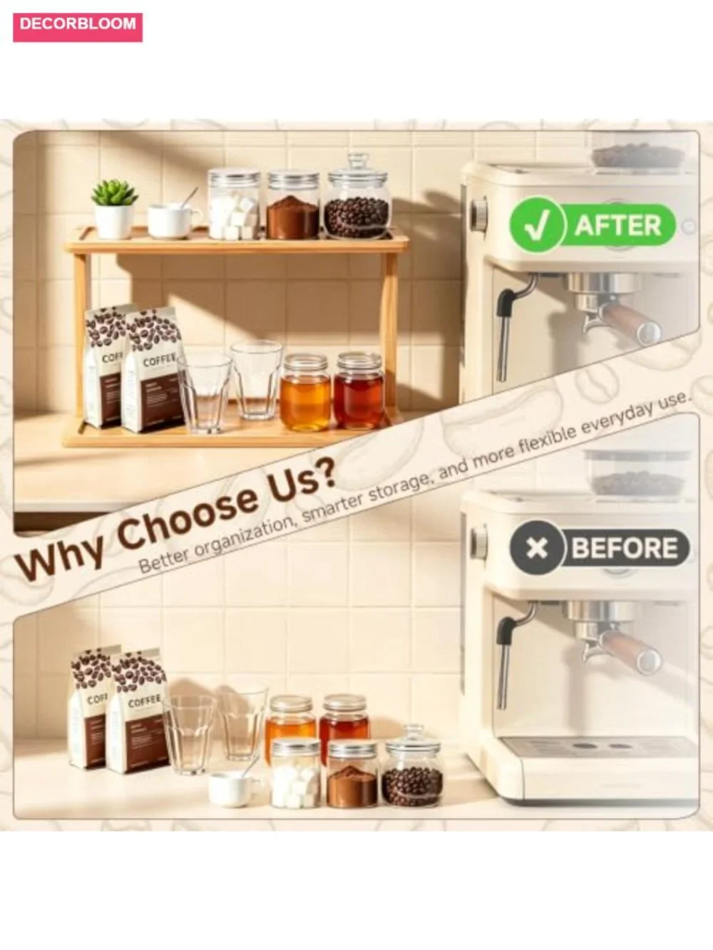 2-Tier Bamboo Countertop Coffee Station Organizer with Coffee Pod Holder